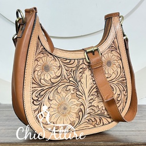Bolso de Mano de Cuero Vacuno Genuino Hecho a Mano, Diseño Floral, Estilo Bandolera, Moderno, para Mujer, Último Modelo 2026 - Product Image 1