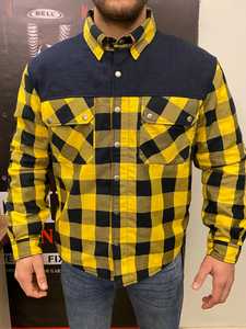 Yellow Unisex Motorcycle Racing Denim Patched <b>Flannel</b> <b>Shirt</b> with for Reinforcement Long Sleeve Button Down Winter Windproof - Product Image 1