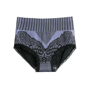 Women Mid-Rise <b>Thongs</b> Striped Lace <b>Seamless</b> Knitted Tummy Control Ultra-Thin Everyday Sexy Panties - Product Image 3