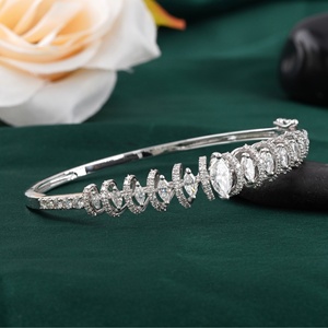 14K White & Yellow <b>Solid</b> <b>Gold</b> 2.69 CT Marquise Round Lab Grown Diamond <b>Bangle</b> Bracelet IGI Certificate Pear Cut Natural Diamond - Product Image 2