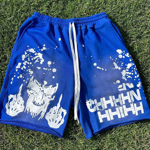 Acid Wash French Terry <b>Shorts</b> Custom Knitted, High <b>Elastic</b> <b>Waist</b> Casual Streetwear for <b>Men</b> - Product Image 4