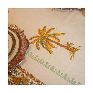 Wholesale 100% Organic Cotton <b>Table</b> Cloth <b>Set</b> <b>Grey</b> Multi-Colour Diamond Design Embroidered Border Home <b>Dining</b> Party Classy ODM - Product Image 3