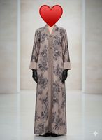 Magnifique Robe Musulmane Abaya Burkha de Soirée/Formelle Droite avec Boutons Fantaisie et Plis, Foulard Islamique Dupatta en Crêpe Floral