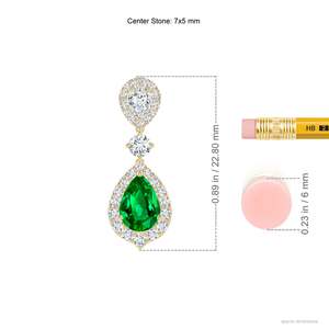 Emerald Diamond <b>Earrings</b>, Pear Shape Emerald <b>Earrings</b>, Diamond Halo Drop <b>Earrings</b>, and Luxury Emerald Jewelry for Women - Product Image 2