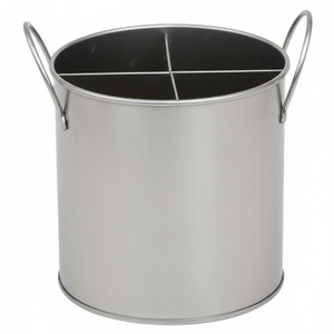 Porte-couverts en métal au design simple, finition argentée, 3 compartiments, avec poignée en bois, pour rangement de cuisine, en promotion - Product Image 5