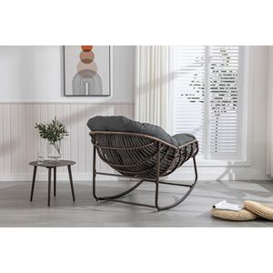 Outdoor Grey Rattan Rocking Recliner <b>Chair</b> with <b>Padded</b> Cushion for Porch Living Room Garden - Product Image 5