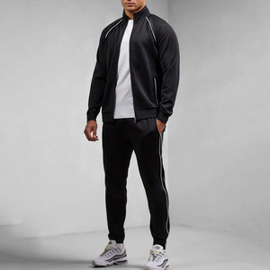 Survêtement Homme Deux Pièces Personnalisé Noir à Capuche Entièrement Zippée et Pantalon de Jogging avec Passepoil – Tenue de Sport Respirante pour Hommes – Grande Demande - Product Image 1
