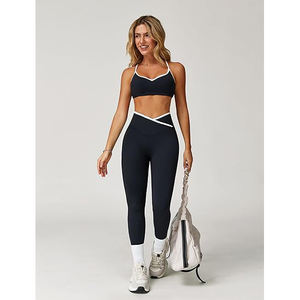 Conjunto de Yoga para Mujer, Bra Deportivo con Costuras Planas, Leggings de Cintura Alta, Sin Irritación, Cintura Oculta con Bolsillo, Nailon y Spandex - Product Image 2