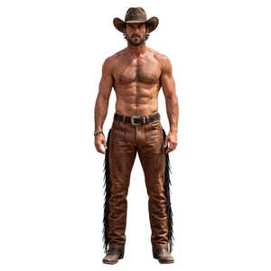Pantalones de Cuero Marrón para Hombre, con Flecos Negros, Estilo Vaquero Occidental, Hechos a Mano y Personalizados - Product Image 5
