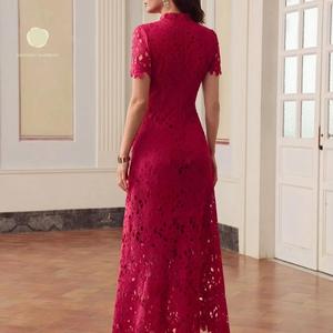 SHENGFU Elegante <span class=keywords><strong>Vestido</strong></span> Formal <span class=keywords><strong>de</strong></span> Encaje <span class=keywords><strong>para</strong></span> Mujer, Manga Corta, Cuello Alto, Cinturón, Midi/Maxi, <span class=keywords><strong>para</strong></span> Invitadas <span class=keywords><strong>de</strong></span> <span class=keywords><strong>Boda</strong></span>, Cóctel, Noche - Product Image 1
