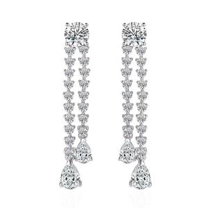 Boucles d'oreilles pendantes de luxe à double rangée de diamants de laboratoire taille poire, en or blanc original plaqué or 9 carats, certifiées IGI, classiques pour femme - Product Image 2