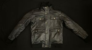 Custom Black Leather Bomber <b>Jacket</b> Sherub Collar Zip Up <b>Racer</b> Style Outerwear for Winter - Product Image 6
