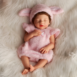 Poupées reborn en silicone pleine grandeur Babeside 16 pouces, Aurora, cheveux bruns implantés à la main, nouveau-né endormi, prête à être expédiée - Product Image 2