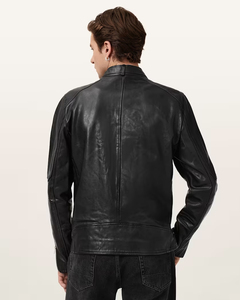 Chaqueta de Cuero Genuino para Hombre, con Cuello Alto, Cierre de Cremallera, Impermeable, con Logotipo, Corte Regular, para Invierno - Product Image 3