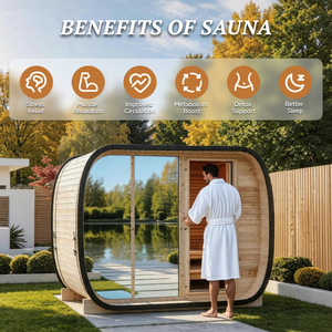 Sauna de jardin Côte d'Azur en cèdre rouge CE Smart WiFi 230V, forme cubique arrondie, double <span class=keywords><strong>chauffage</strong></span>, DDP France, pour hôtel de charme - Product Image 2