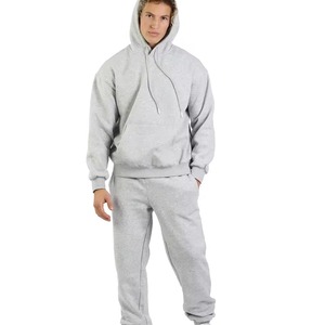 Ensemble de survêtement pour homme Jaffico International, gris uni, à capuche, manches longues, décontracté, 100% coton, respirant, coupe classique, pour l'automne - Product Image 3