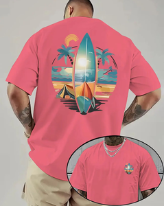 Men's Pink T-Shirt Short Sleeve O-Neck Digital <b>Print</b> Beach <b>Surf</b> Design Regular Fit 100% Cotton Jersey Breathable Casual 220g - Product Image 1