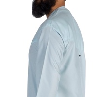 Thobe Homme Musulman 2023, Style Saoudien Oriental, Manches Longues, Col Rond Personnalisé, Bleu Ciel Clair Teint, Poitrine à Design en V Personnalisé