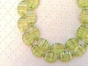 Green Oval <b>Beads</b> Statement Jewelry for Women Fashion Accessory Lime Green Striped Resin Necklace Double Resin <b>art</b> - Product Image 6