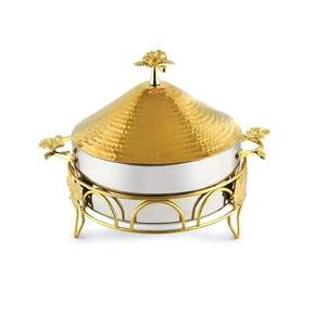 Chauffe-Plat de Luxe en Acier Inoxydable Doré avec Support, Plat de Service Buffet, Plat de Présentation pour Traiteur, Pot de Table - Product Image 1