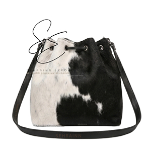 Sac seau en cuir de vachette style western pour femme, sac bandoulière rustique en cuir à poils, sac à main quotidien - Product Image 3
