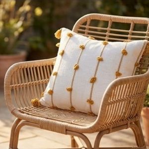 Housse de coussin carrée bohème rayée avec pompons, amovible et lavable, en lin et coton, au meilleur prix - Product Image 5