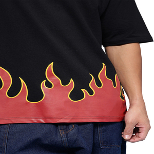 Camiseta Negra Extra Grande para Hombre con Estampado en Serigrafía, Dobladillo Rojo, Estilo Urbano, Manga Corta, Cuello Redondo, Ajuste de Jersey de Algodón - Product Image 5