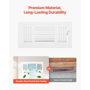 Set di 6 Griglie di Ventilazione in Ferro Antiruggine 4x10 Pollici, Bocchette per Pavimento HVAC a 3 Direzioni, Prese d'Aria a Parete e Soffitto per Casa/Ufficio - Product Image 3