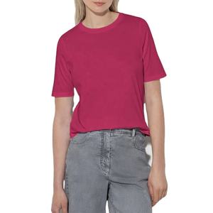 เสื้อยืดผ้าฝ้ายแขนสั้นเข้ารูปสำหรับผู้หญิงสีทึบคอกลมแขนสามส่วนเข้ารูปพอดีตัว - Product Image 1