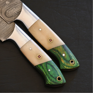 Juego de 2 cuchillos de cocina de hoja fija de acero de Damasco hechos a mano, con punta caída y hoja recta, de grado industrial, con mangos de madera, OEM/ODM/OBM - Product Image 6