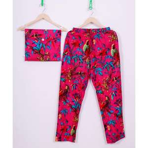 Conjunto de Pijama de Invierno para Mujer, Hecho a Mano, Transpirable, Suave, 100% Algodón, Estampado Floral, Cuello en V, Manga Larga, Casual, Romántico, Cintura Elástica - Product Image 3