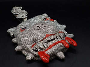 Collier personnalisé en argent sterling 925, style hip-hop, avec tête de bouledogue, diamants en moissanite rouge, plaqué or - Pendentif glacé - Product Image 6