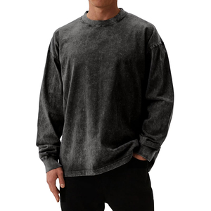 Camiseta de color personalizada para hombre, de manga larga, de algodón liso, holgada y extragrande - Product Image 4