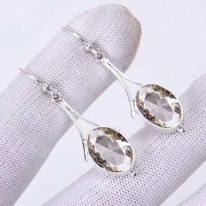 Pendientes de Cuarzo Ahumado, Plata de Ley 925, Chapados en Oro, Elegantes y Bonitos, Hechos a Mano, con Piedras Preciosas, Regalo para Mujer, para Fiestas - Product Image 1