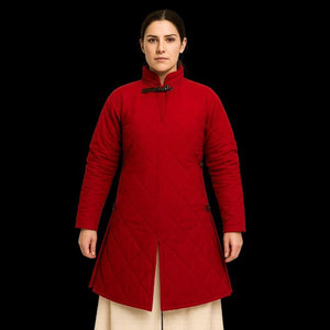 Gambeson matelassé rouge médiéval, veste rembourrée, costume historique, reconstitution historique, manteau rembourré en coton pour femmes - Product Image 1