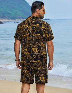 Ensemble de vacances pour hommes : chemise à manches courtes à imprimé tropical et short de plage assorti, tenue décontractée estivale colorée, ensemble deux pièces pour hommes - Product Image 4