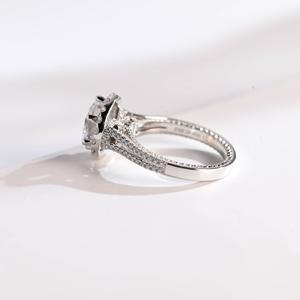 Anillo de Doble Banda con Halo Pavé y Diamante Solitario de Corte Redondo Cultivado en Laboratorio para Mujer, Oro Blanco de 10K, Regalo de Promesa de Boda para Enamorados - Product Image 2