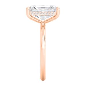 Anillo de compromiso de oro rosa de 10k con diamante cultivado en laboratorio, corte redondo, solitario, halo oculto, piedras laterales, alta joyería, elegante, femenino, atemporal. - Product Image 5