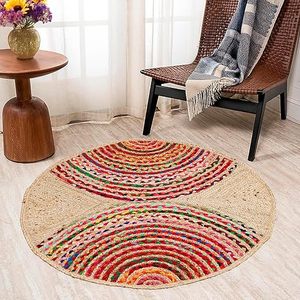 Tapis rond en jute fait main de qualité export |   Design tressé multicolore |   Fabricant indien, approvisionnement en gros - Product Image 5