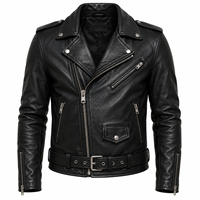 Blouson Moto Homme en Cuir Véritable Noir, Col Montant, Style Décontracté Hiver, avec Fermeture Éclair et Ceinture, Service OEM