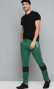 Pantalon de jogging décontracté pour homme en molleton de coton vert, taille élastique avec cordon de serrage et bande latérale, idéal pour l'hiver - Product Image 1