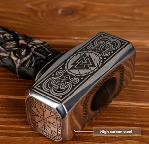 Mortal Blades Marteau Viking Personnalisé en Bois, Motif Nordique, Manche Barbu Sculpté, Cadeau Décoratif, Afernon Industry AF-AD-7658 - Product Image 3