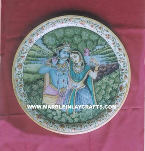 Handicraft Natural Black Marble Decorative Tajmahal Inlaid Design Round Shape Dining <b>Plate</b> For Export - Product Image 6