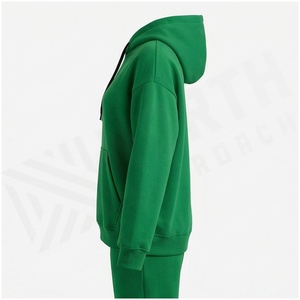 Sudadera con Capucha Verde Unisex, Manga Larga, Color Sólido, Corte Holgado Informal, 100% Algodón, Peso Medio, con Bolsillo y Cordón Ajustable, para Otoño - Product Image 3