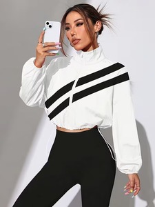 Conjunto Deportivo de Dos Piezas para Mujer, Chaqueta Corta Cortavientos |   Chaqueta con cremallera y estampado de rayas diagonales y leggings deportivos de cintura alta - Product Image 4