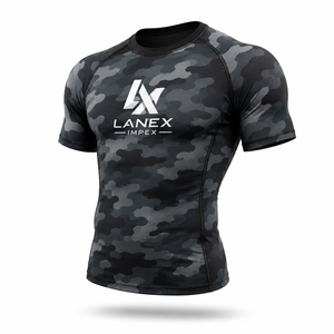Custom <b>Men</b> Camouflage <b>Compression</b> Rash Guard Short Sleeve Gym <b>Shirt</b> Athletic Fitness Training Workout Sportswear Base Layer Top - Product Image 2