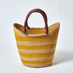 Sac fourre-tout en paille tressée jaune écologique avec poignée en cuir de luxe, sac de plage d'été tendance pour femme, OEM ODM - Product Image 2