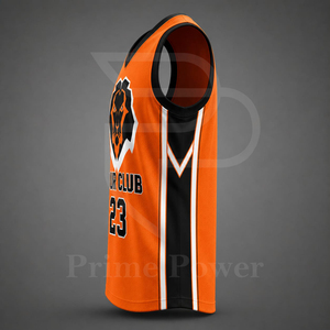 Camiseta de Baloncesto Personalizada Naranja y Negra con Logotipo de León Sublimado, Transpirable, Unisex, sin Mangas, Cuello en V, para Adultos - Product Image 4