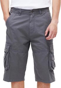 Shorts cargo pour hommes, couleur unie, taille mi-haute, respirant, en toile, style décontracté, longueur bermuda, poches, fermeture boutonnée - Product Image 1