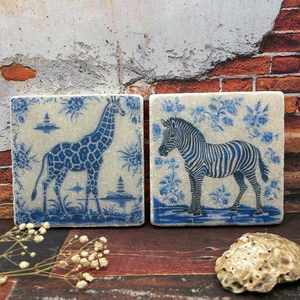 Premium Watercolour <b>Marble</b> <b>Coaster</b> Set Lion Elephant Design Natural Stone Handmade Finish Luxury Home Decor Table Coffee - Product Image 3